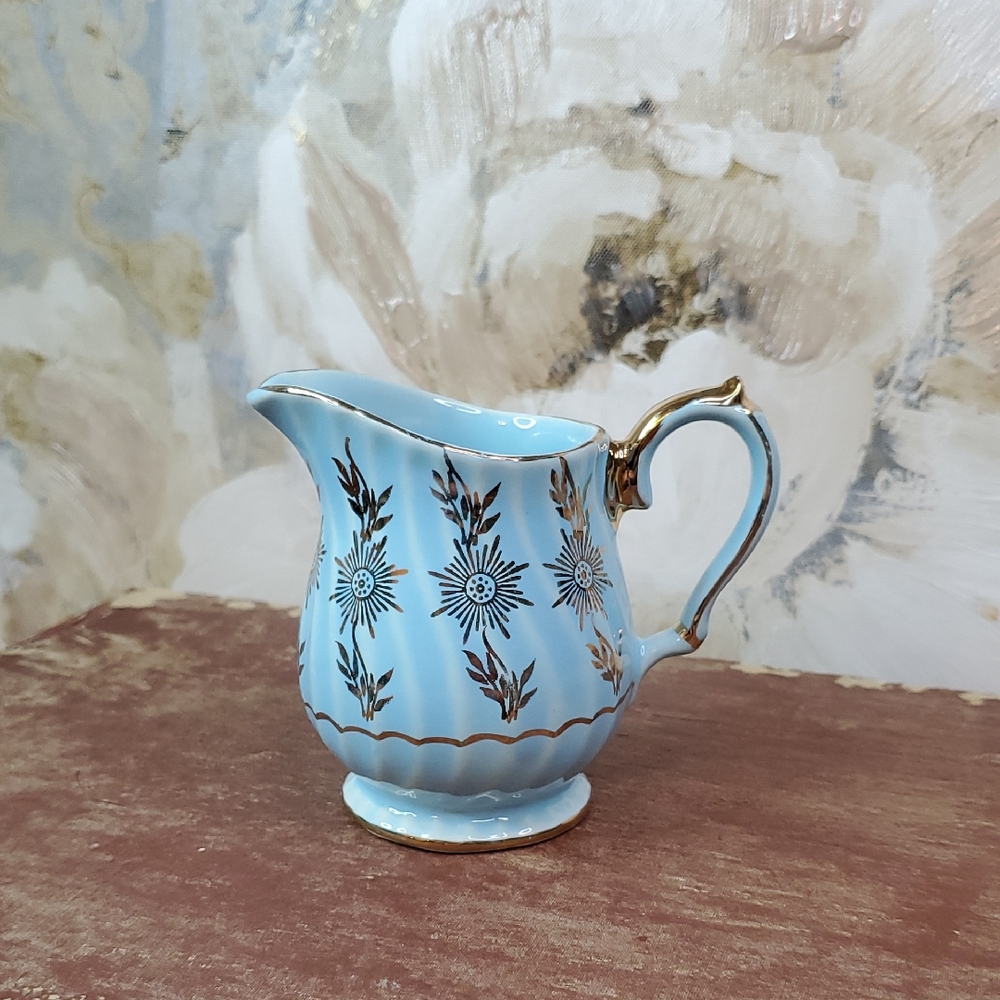 Vintage Sadler Blue and Gold Floral Cream Pitcher